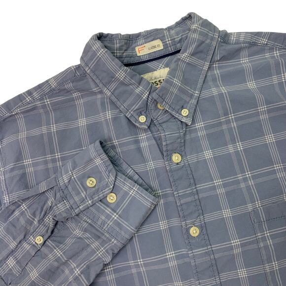 Authentic Fossil Mens 54 XL Blue White Plaid Long Sleeve Button Down Shirt - Picture 1 of 7
